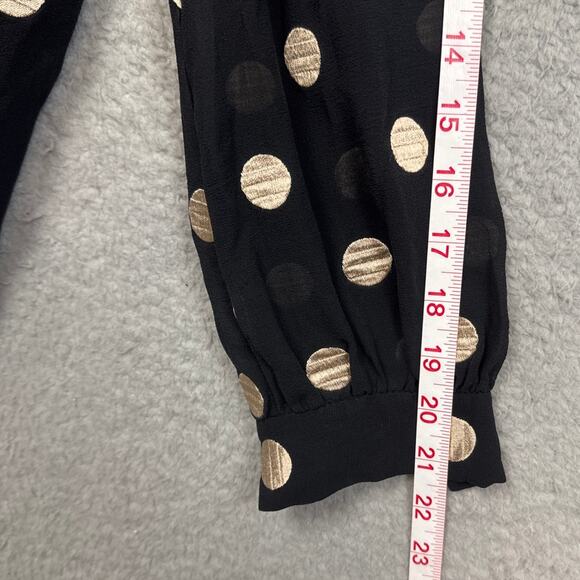 Kate Spade Pullover Silk Blouse Embroidered Polka Dots Black Tan Size 0 Designer - Picture 6 of 8